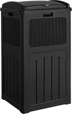 Devoko 33 Gallon Outdoor Trash Can with Dual Lid, Heavy Duty Waterproof Resin Garbage Bins Outside, Hideaway Waste Bins for Patio, Outside Pool, Backyard and Deck (1, Black)
