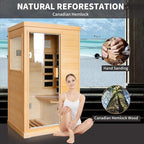 Infrared Sauna Home Sauna Spa Room Canadian Hemlock Wood 800W Indoor Saunas Low EMF 110V with Control Panel and Tempered Glass Door