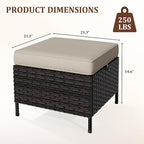 Outdoor Patio Ottoman Set of 2, All Weather Rattan Wicker Ottoman Seat, Outdoor Footstool Footrest Seat for Patio, Backyard, Poolside, Garden