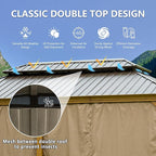 12’ x 20’ Hardtop Gazebo Outdoor Aluminum Wood Grain Gazebos with Galvanized Steel Double Canopy for Patios Deck Backyard,Curtains&Netting by domi outdoor living