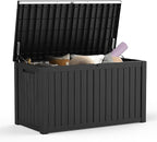 Mars Villa 180 Gallon Outdoor Storage Box, Large Resin Deck Box Waterproof, Storage Bin for Outside Patio Furniture Cushions, Pool Supplies, with Hydraulic Hinge, UV Resistant and Weatherproof, Black