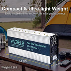 WZRELB 2500W Pure Sine Wave Inverter 12V DC to 110V 120V AC Power Converter with LED Display, Hardwire Terminal,Off-Grid Portable Power Inverter with Dual AC Outlets for Home, RV, Truck, Camping