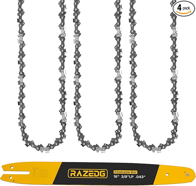 16 Inch Chainsaw Bar and Chain Combo, 3/8" LP Pitch, 043" Gauge, 55 Drive Links, Fits Stihl MS170, MS171, MS180c and More (1 Bar + 3 Chains)