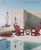 SERWALL Folding Adirondack Chair Set of 6, Adjustable Adirondack Chair with 3 Recline Positions, All Weather HDPE Outdoor Adirondack with Cup Holders, Red