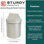 42 Gallon Round 100% Recycled Plastic Indoor or Outdoor Commercial Trash Can with Easy Access Swing Top Lid | Great for Schools and Businesses - Light Granite