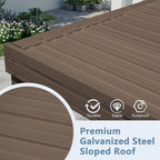 Domi 10’x14’ Wall-Mounted Hardtop Gazebo Pergola – Permanent Lean-to Outdoor Shelter with Sloped Galvanized Steel Roof & Upgraded Drainage – Grey Metal Patio Cover for Backyard, Deck, Garden, Brown