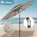 FLAME&SHADE 9ft Patio Umbrella - 2 Tiers Outdoor Umbrella with Push Button Tilt and Crank for UV Protection, Table Market Umbrella for Garden, Deck, Backyard, Pool and Beach(Taupe)