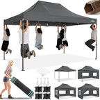 COBIZI 10x15 Pop Up Heavy Duty Canopy with 4 Sidewalls and Hexagonal Legs, Easy up Tent for Parties, Commercial and Wedding, Outdoor Canopy with Roller Bag, Sand Bags, Waterproof & UPF50+ (Gray)