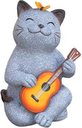 Cat Garden Statue Outdoor Decor, Cat Sculpture with Guitar and Butterfly for Yard Lawn Patio Balcony, Christmas Birthday Housewarming Gifts for Mom, Grandma, Women, 8.8 inch, Resin