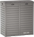 EAST OAK 62 Gallon Outdoor Trash Can, Waterproof Resin Garbage Can with Tiered Lid and Drip Tray, Outside Trash Bin for Patio, Backyard, Deck, Grey