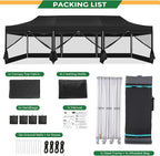 COBIZI 10x30 Heavy Duty Pop Up Canopy with 8 Sidewalls, Commercial Gazebo Party Tent with Mosquito Netting Wall Easy Set Up Outdoor Instant Screen Tent for Backyard, Patio, Garden, Black