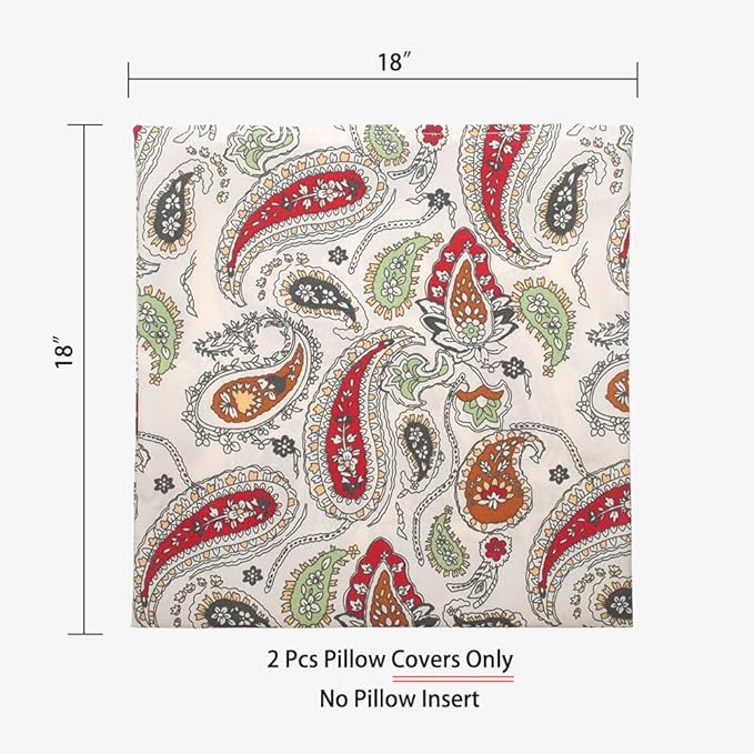 Magpie Fabrics Pack of 2 Outdoor Waterproof Throw Pillow Covers 18 x 18 Inch, Christmas Decorative Cushion Sham Pillowcase Shell for Garden Patio Tent Balcony Couch Sofa(Paisley Red Beige)