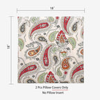 Magpie Fabrics Pack of 2 Outdoor Waterproof Throw Pillow Covers 18 x 18 Inch, Christmas Decorative Cushion Sham Pillowcase Shell for Garden Patio Tent Balcony Couch Sofa(Paisley Red Beige)