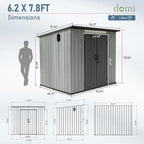 Domi 6.2x7.8 FT Outdoor Resin Storage Shed, All-Weather Double-Wall Storage Building with Sloping Roof for Backyard, Garden, Lawn Tools, Mower, Bike & Pool Equipment, Lockable Doors, Ventilated Roof