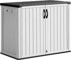 Greesum Outdoor Horizontal Storage Sheds 27 Cu.ft Resin Large Storaged Box Weather Resistance, Without Shelf, Easy to Assemble, Prefect for Garden, Patios, Backyards, White