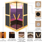 Far Infrared Sauna 2 Person Home Sauna Two Person Sauna 1980W/110V Low EMF Canadian Hemlock Wood Indoor Dry Sauna, With LCD Control Panel/APP/LED lights/Speaker/Grey Glass Door - 47.2*47.2*75.6 IN