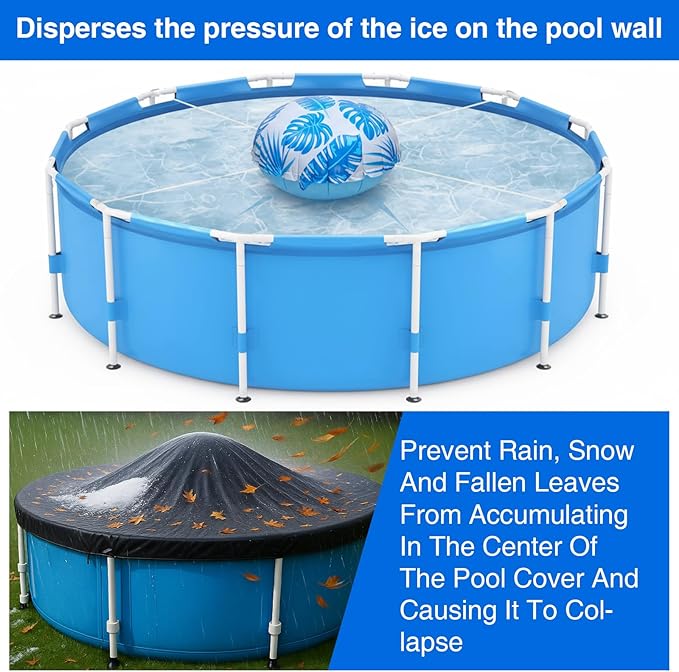 2pcs 4ft Pool Pillows for Above Ground Pools, Cover Balloon Winterizing Inflatable Air Pillow Float with Ropes PVC Ice Equalizer Closing Winter Swimming Ball Accessories