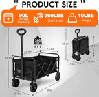 Collapsible Wagon Cart with Wheels, 360 lbs Wagons Carts Foldable Wagon Cart with Flexible Handle, Lightweight Portable Folding Utility Grocery Shopping Cart for Camping Grocery Sports Garden