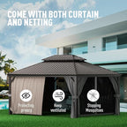 Hardtop Gazebo 12' x 16' with Mosquito Net and Privacy Sidewalls, Aluminum with Galvanized Steel Double Roof, Permanent Outdoor Gazebo for Patio, Garden, Lawn, Backyard.