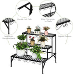 Giantex 3 Tiers Black Metal Plant Stand, Metal Plant Shelf Stands w/ 6-9 Flower Potted Capacity Holders, Multiple Flower Pot Display Rack for Plants Patio Garden Corner Indoor (Rectangular)