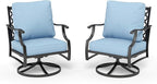 HERA'S HOUSE Outdoor Chairs Set of 2, 2 x Patio Chair with Blue Cushions, All Weather Outdoor Furniture for Lawn Garden Backyard Deck(Swivel Chairs)