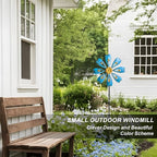 Flower Outdoor Metal Wind Spinner, Single-Layer Kinetic Garden Art with Vibrant Blue Finish - Weatherproof Wind Sculpture for Lawn, Patio, Yard Decor - 10''W x 36''H