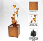 XBrand Metal Sculptural Multi-Tiered Flower Water Fountain, Bronze, 46" Tall