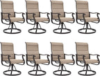 Amopatio Padded Patio Swivel Chairs Set of 8, Outdoor Dining Chairs with Ultra Soft Textilene High Back Seat & Metal Rocker Frame, for Backyard Deck Lawn Garden, Brown