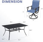 VICLLAX 7 Pieces Outdoor Dining Set, Patio Furniture Set of 6 Patio Swivel Dining Chairs and Rectangular Patio Table with Storage Shelf, Navy Blue Chairs & Black Tabletop