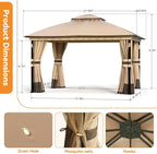 Patio Gazebo 11'x13' with LED Lights & Bluetooth Speaker, Heavy Duty Outdoor Canopy Shelter with Metal Frame, Double Roofs, Soft-top Gazebo with Netting and Curtains for Backyard
