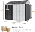 Jocisland 8.5x7.1x7.5 FT Outdoor Storage Shed, Lockable Double Hinged Doors and 4 Vents, Metal Shed for Backyard Storage, Dark Black/White