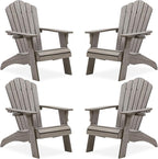 Psilvam Oversized Adirondack Chair, Fade-Resistant & Odor-Free Poly Lumber Fire Pit Chairs with Cup Holder, Weatherproof Lawn Chair, Easy 15 Min Install Patio Chair, 350 Lbs Support (4, Light Gray)