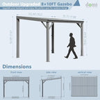 Domi 8’x10’ Wall-Mounted Hardtop Gazebo Pergola – Permanent Lean-to Outdoor Shelter with Sloped Galvanized Steel Roof & Upgraded Drainage – Grey Metal Patio Cover for Backyard, Deck, Garden