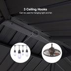 PURPLE LEAF 6.5' X 10' Hardtop Grill Gazebo for Patio Aluminum Barbeque Canopy with 24 Clear Light Bulbs and Shelves Double Tiered Grey Outdoor BBQ Gazebo