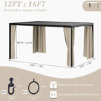 Gazebo Universal Replacement Privacy Curtain,12'×16' Gazebo Outdoor Waterproof Curtains, 4-Panels Sidewall Curtains with Double Zipper for Patio Canopy, Garden and Backyard (Curtain Only)