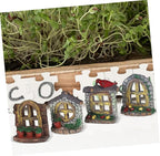 DOITOOL Resin Sculpture, 2 PCS Fairy Garden Door Accessories Miniature Window for Tree, Green with Pink Flower, Indoor/Outdoor Use, Gnome Themed Gift