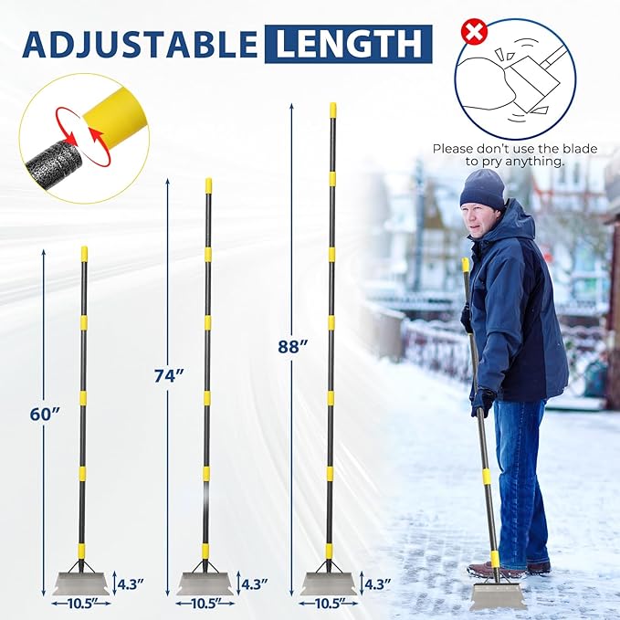 Multifunctional Flat Scraper, 88" Long Handle Manual Weeder, Heavy Duty Metal Floor Scraper Ice Chopper Snow Shovel Spade Garden Tool for Scraping, Ice Remove, Digging, Weeding, Lawn Edging