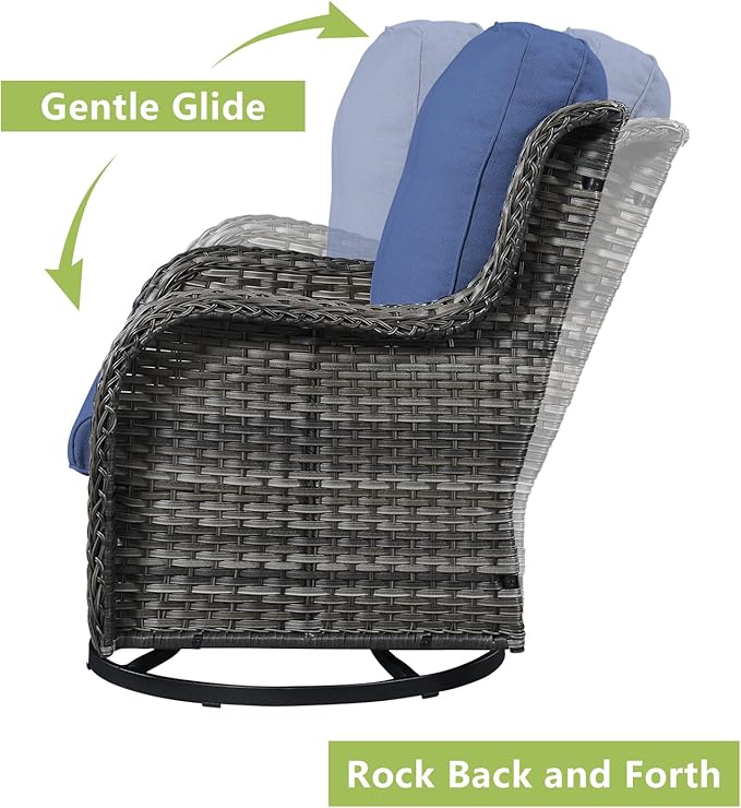 Rilyson 6 Piece Outdoor Patio Furniture Set - Rattan Wicker Patio Conversation Sets with 2 Swivel Rocker Chairs,2 Ottomans,1 Loveseat and 1 Coffee Table for Outside Porch Deck Yard(Mixed Grey/Blue)