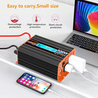 500 Watt Pure Sine Wave Power Inverter 12V DC to 110V 120V Converter for Home, RV and Off-Grid Solar Systems with Type-C Port, 2 AC Outlets, 2 USB Ports, LCD Display