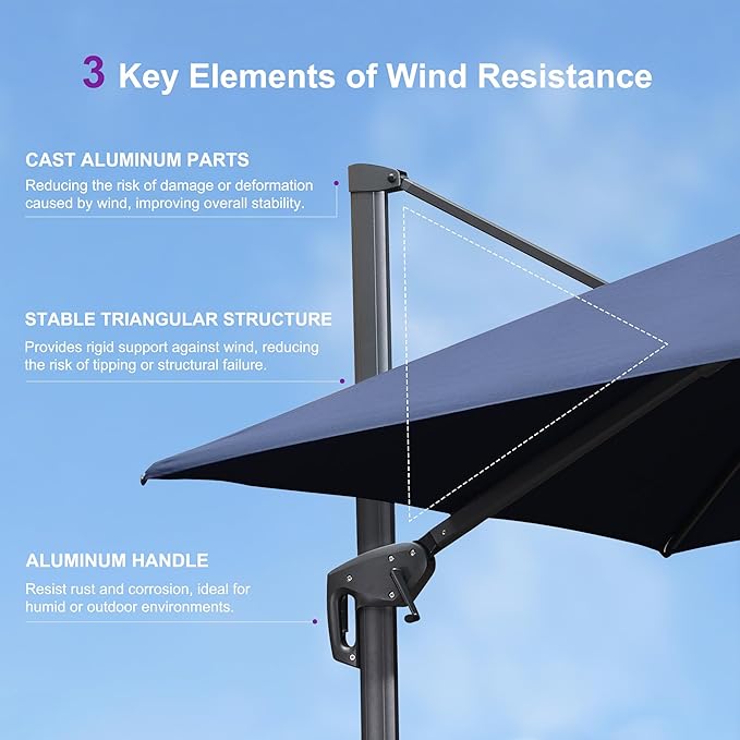 PURPLE LEAF 10' X 13' Cantilever Umbrella with Base - Large Rectangle Deck Umbrella for Garden, Backyard, Pool
