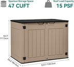 YITAHOME Large Outdoor Horizontal Storage Shed, 47 cu ft Resin Tool Shed w/o Shelf, Outdoor Waterproof Storage with Floor for Trash Cans, Garden Tools, Lawn Mower, Lockable, 4.5x2.8x3.9 ft, Brown