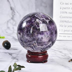 JIC Gem 2.7-3.1 inch(70-80mm) Large Chevron Amethyst Crystal Ball Healing Crystals Sphere with Wooden Stand Meditation Home Decor