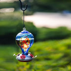 2 Packs Hummingbird Feeder for Outdoors Hanging Ant and Bee Proof, 34OZ 32OZ Hand Blown Glass Hummingbird Feeders for Outside (Red & Blue)