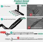 Suchtale 82 Inch Stirrup Hoe and 5-Tines Rake, Action Hoe for Weeding, 2 in 1 Scuffle Hoe with 37-82"Adjustable Handle, Hula Hoe Cultivator for Loosening Soil, Loop Hoe for Garden Weeding and Planting