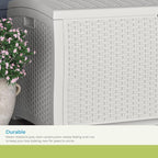 Suncast 99 Gallon Wicker Horizontal Outdoor Deck Box with Hinged Lid, Water-Resistant Storage Solution for Patio, Deck, Yard, and Garage, White, Made in the USA