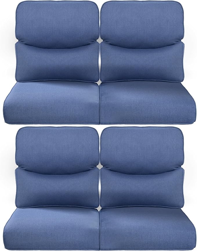 Pop 22x25/22x24 Outdoor Chair Cushions Set of 4 - Heavy Duty High Back Replacement Zippered Cushion for Patio Furniture Dining Rocking Chairs Loveseat L-Shape Sofa - Navy Blue/Smile