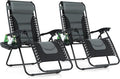 MAISON ARTS Padded Zero Gravity Lawn Chairs Set of 2 Foldable Recliner Anti Gravity Lounge Chairs w/Pillow & Cup Holder Outdoor Camp Chairs for Poolside Backyard Beach Support 350LBS Grey