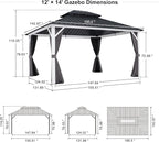 PURPLE LEAF 12' X 14' Hardtop Gazebo,Outdoor White Aluminum Frame Gazebo with Curtain and Netting for Patio, Garden and Backyard