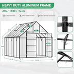 10x12 FT Greenhouse for Outdoor Large Heavy Duty Polycarbonate Greenhouses Aluminum Frame Walk-in Green House with 2 Windows Wider Door for Garden Plants Outside
