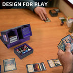 AFIING MTG Commander Card Storage Box - Fits 200 Double Sleeved Cards,3-in-1Card Deck Case,Strong Magnet Card Organizer For Magic Commander TCG CCG,4Dividers &2 Toploaders, Black/Purple